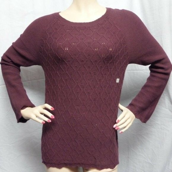 LOFT MAROON SCALLOPED HEM CREW NECK CAREER CASUAL VERSATILE SWEATER SIZE: L NWT - Picture 2 of 3